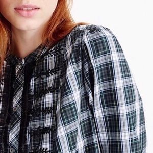 J. CREW Navy Green Plaid Beaded Shirt XS